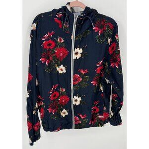 Denim & Flower Ricky Singh Womens Lightweight Full Zip Floral Navy Blue Hooded J